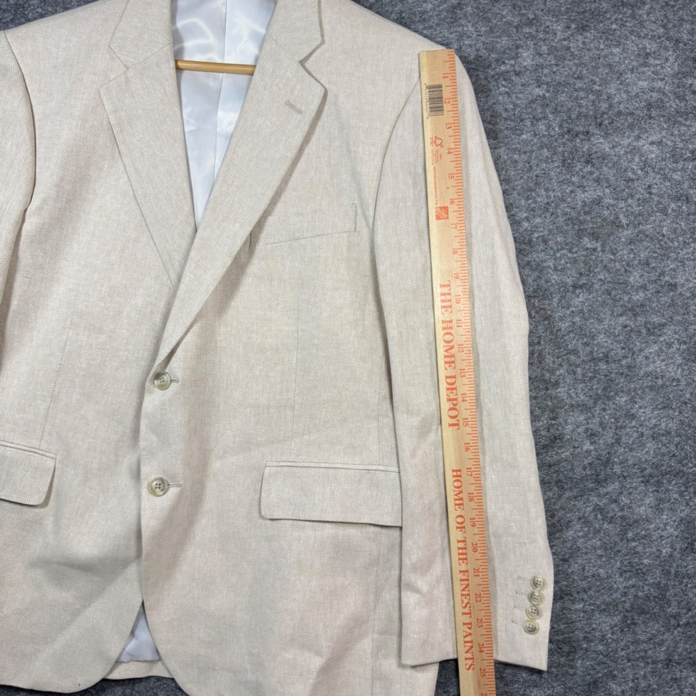Stafford Blazer Jacket Mens 44S Linen Classic Fit Beige Herringbone Sport Coat - Picture 14 of 14